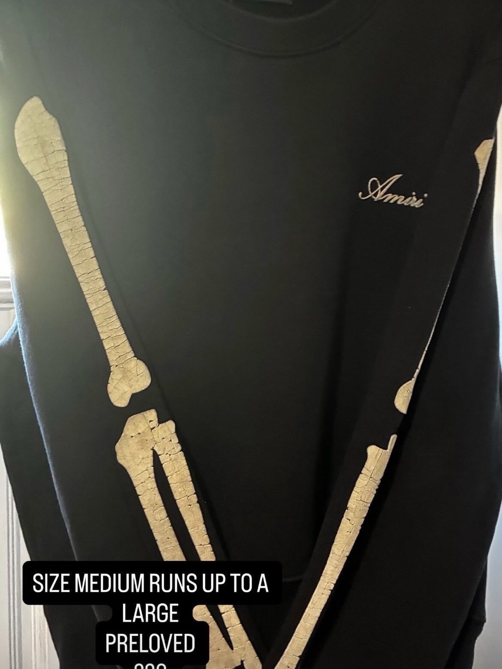 AMIRI Black Crewneck Sweatshirt with Cracked Gold Bone Graphics